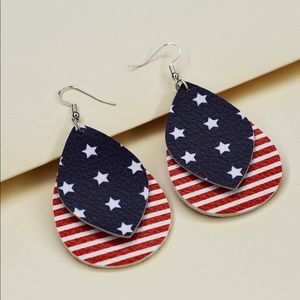 Stars & Stripes Water Drop Leaves Leather Earrings